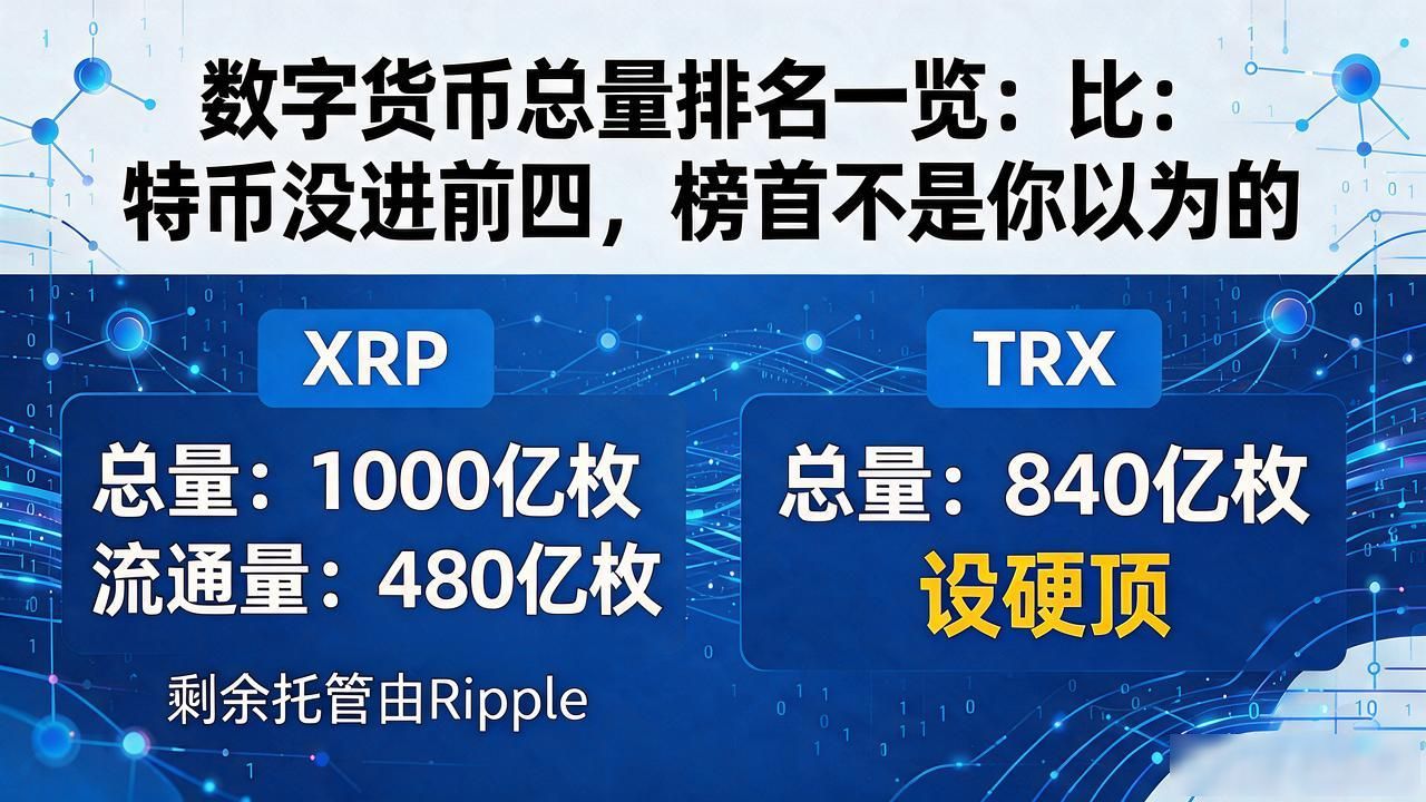 数字货币总量排名一览：比特币没进前四，榜首不是你以为的