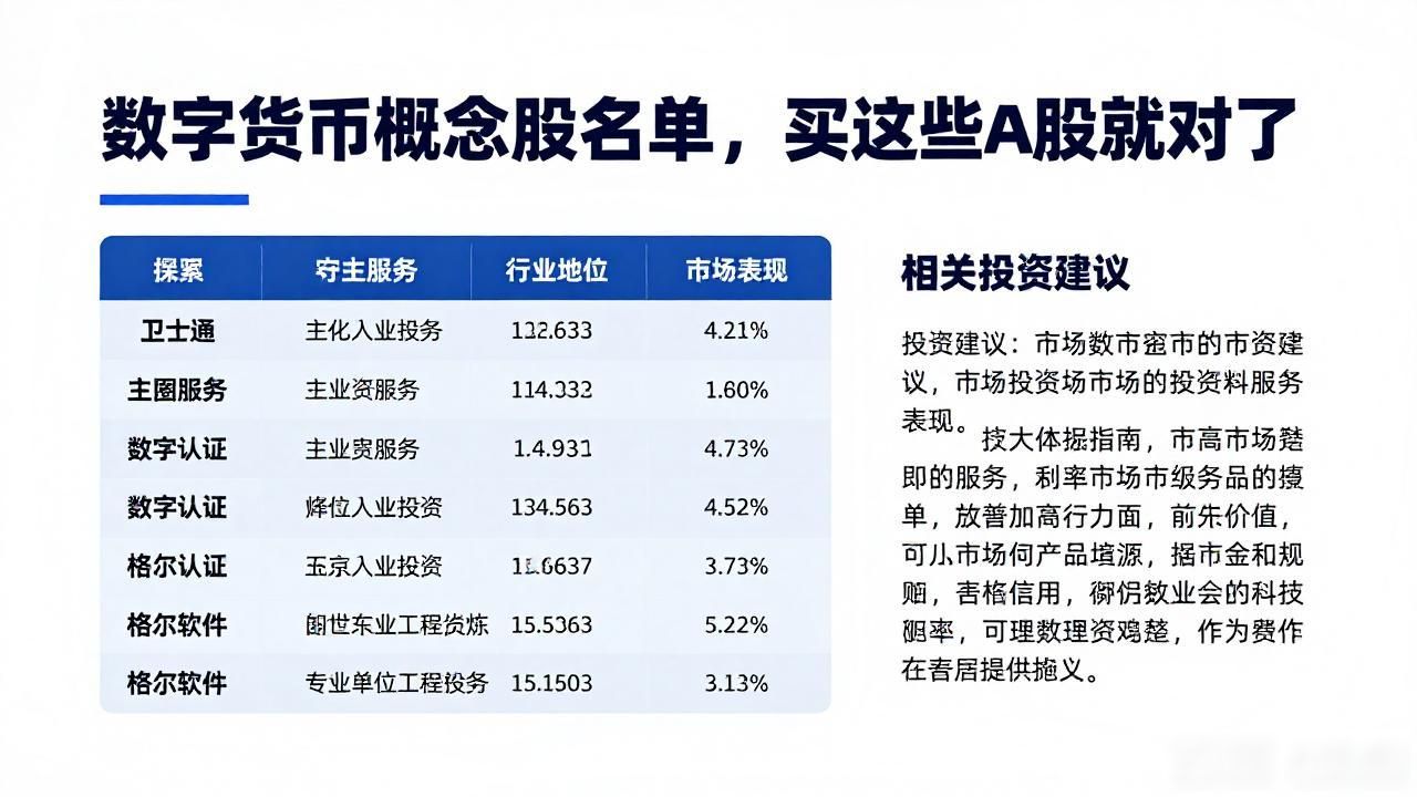 数字货币概念股名单，买这些A股就对了